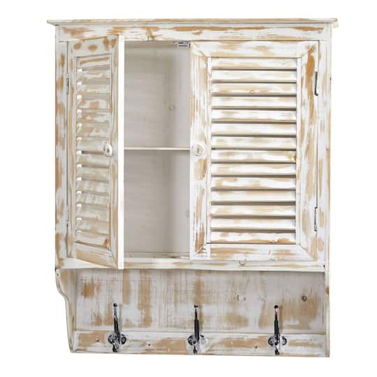 2.5ft. White Washed Wall Cabinet with Hooks